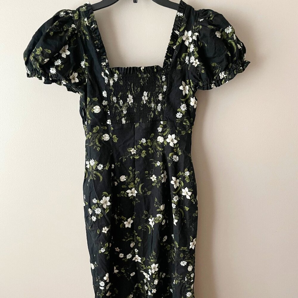 Anthropologie Maeve Linen Blend Puff-Sleeve Sweetheart Midi Dress - Picture 2 of 9